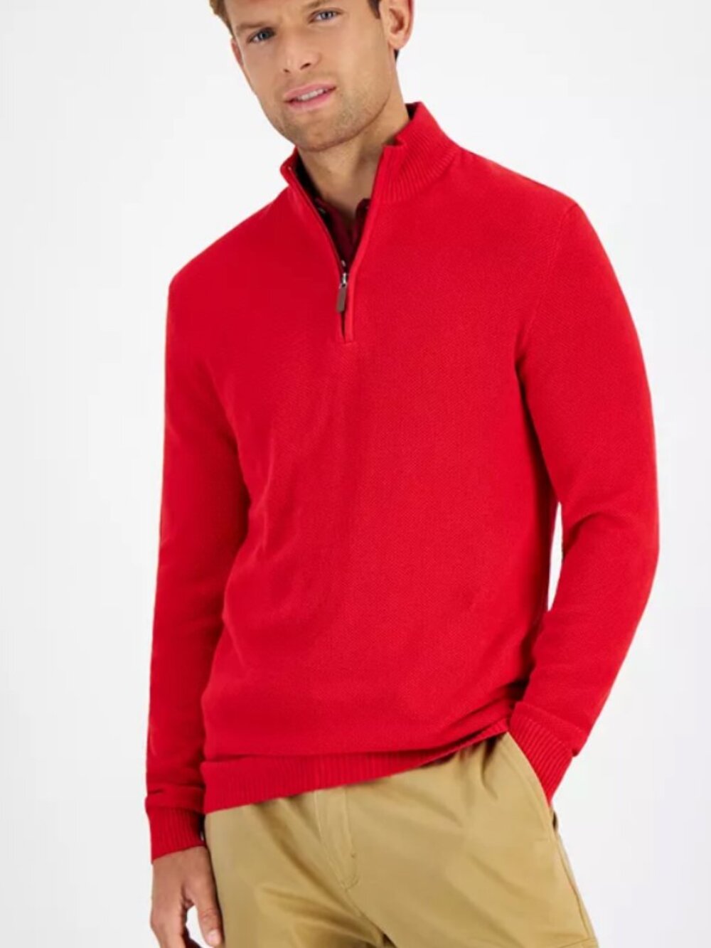 Club Room Mens Quarter Zip Textured Cotton Sweater Small